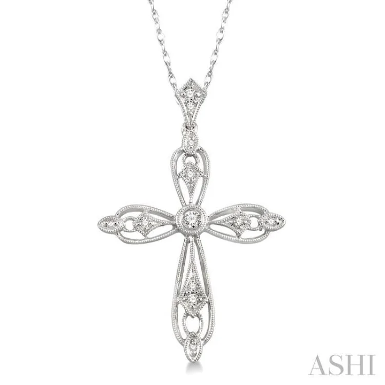 1/6 Ctw Round Cut Diamond Cross Pendant in 14K White Gold with Chain