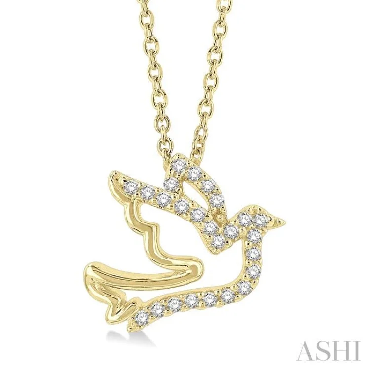 1/10 ctw Petite Dove Round Cut Diamond Fashion Pendant With Chain in 10K Yellow Gold