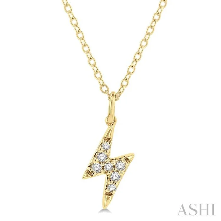 1/10 Ctw Lightning Bolt Round Cut Diamond Petite Fashion Pendant With Chain in 14K Yellow Gold