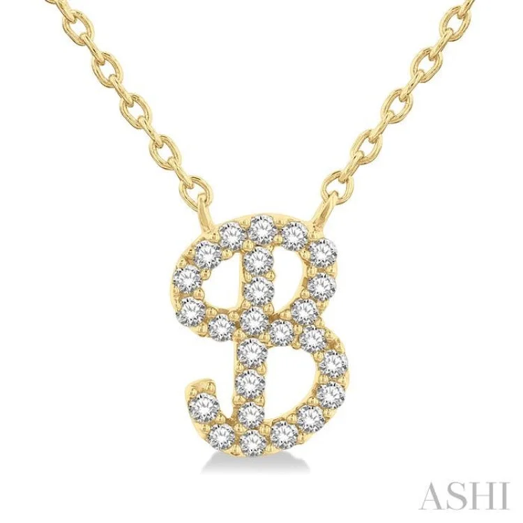 1/10 Ctw Initial 'B' Calligraphy Round Cut Diamond Fashion Pendant With Chain in 10K Yellow Gold