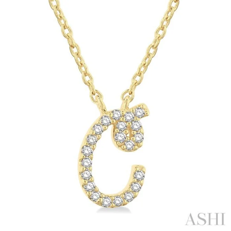 1/20 Ctw Initial 'C' Round cut Diamond Pendant With Chain in 10K Yellow Gold