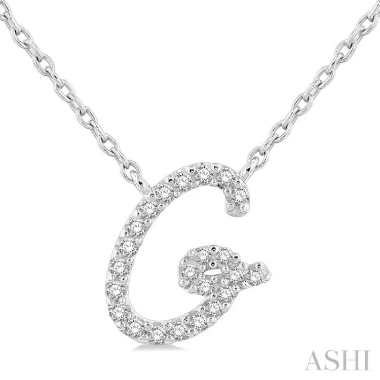 1/10 Ctw Initial 'G' Round cut Diamond Pendant With Chain in 10K White Gold