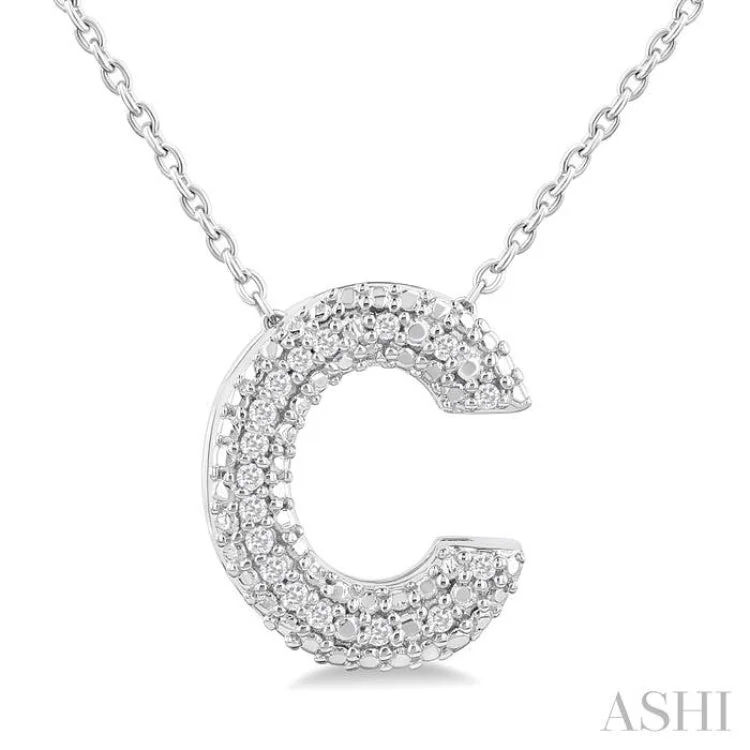 1/20 Ctw Bubble Accent Initial 'C' Round Cut Diamond Fashion Pendant With Chain in Sterling Silver