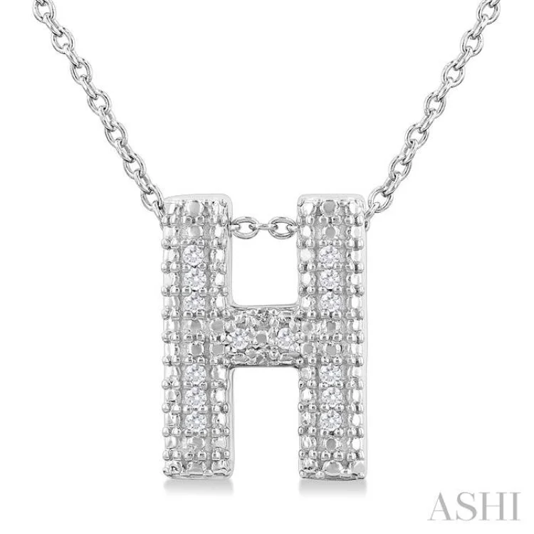 1/20 Ctw Bubble Accent Initial 'H' Round Cut Diamond Fashion Pendant With Chain in Sterling Silver