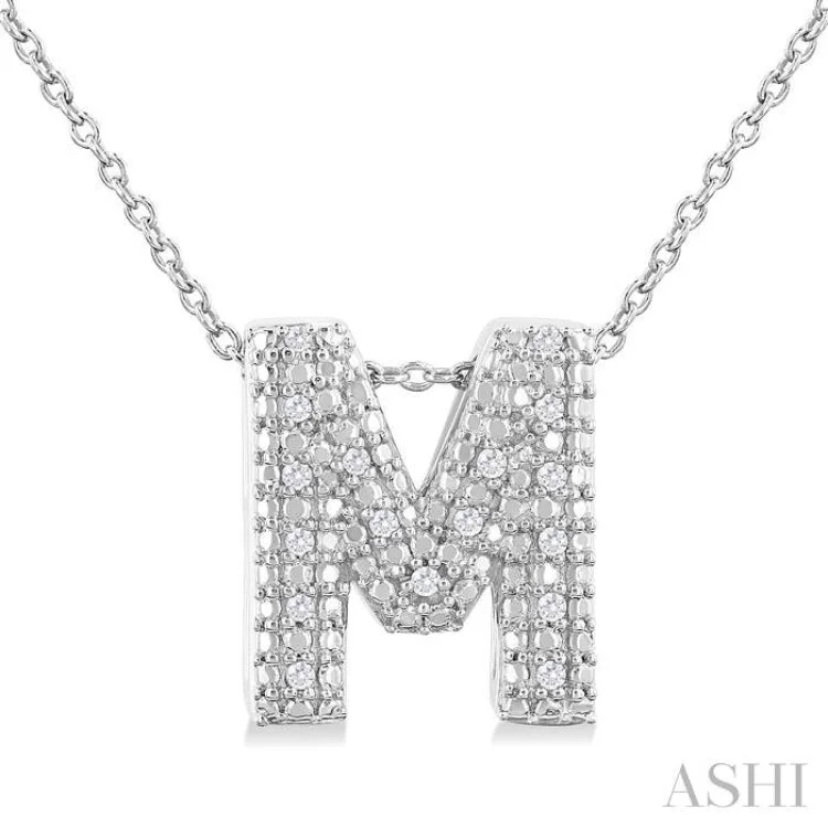 1/20 Ctw Bubble Accent Initial 'M' Round Cut Diamond Fashion Pendant With Chain in Sterling Silver