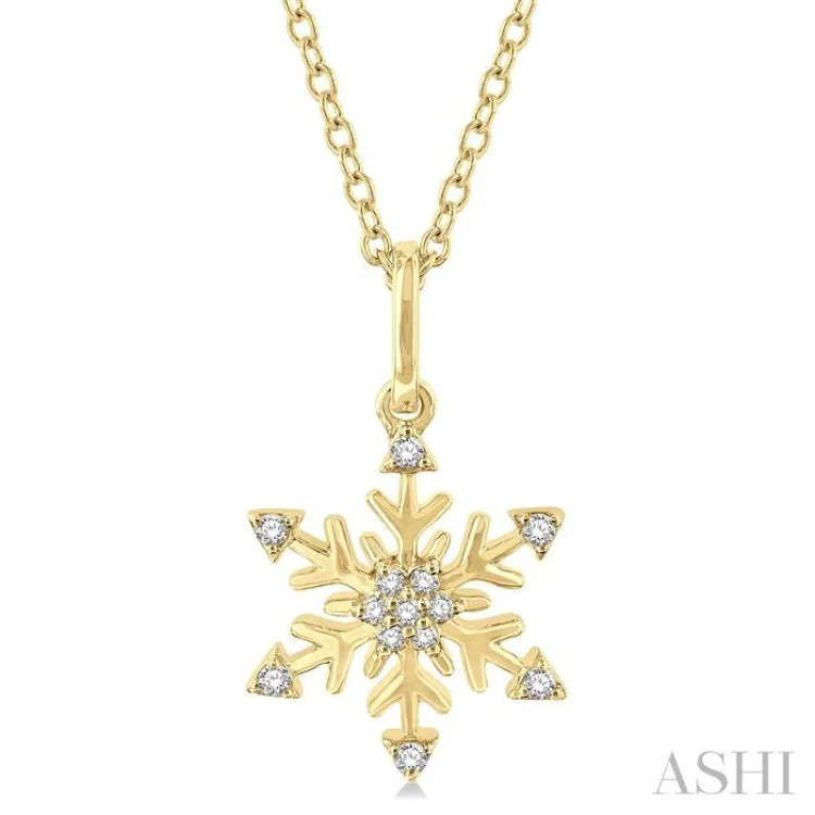 1/10 ctw Petite Snowflake Round Cut Diamond Fashion Pendant With Chain in 10K Yellow Gold