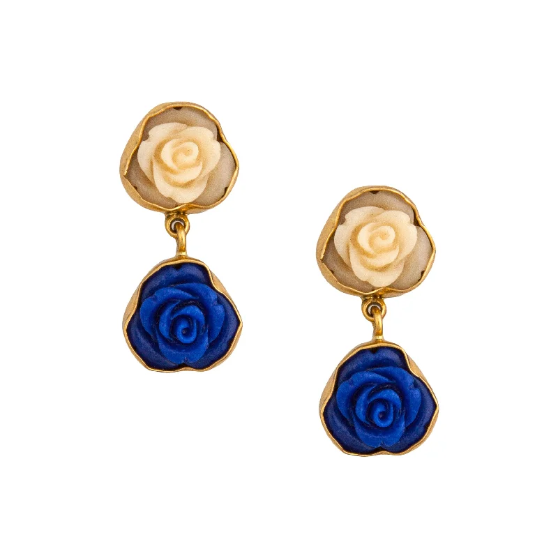 Alchemia Beige and Blue Resin Rose Post Earrings