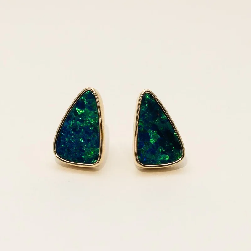 Parlé Australian Opal Doublet Stud Earrings in 14kt Yellow Gold