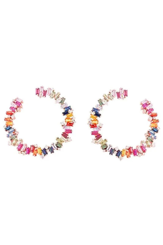 Celeste Rainbow Sapphire Sideways Hoops