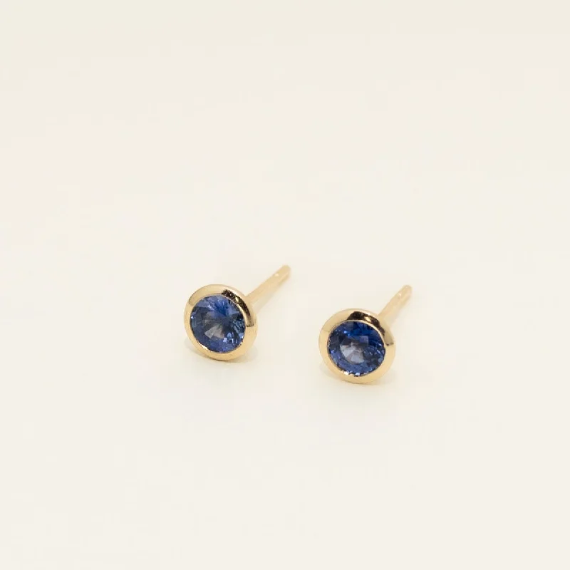 Ceylon Sapphire Bezel Set Stud Earrings in 14kt Yellow Gold