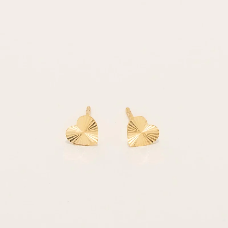 Diamond Cut Heart Stud Earrings in 14kt Yellow Gold