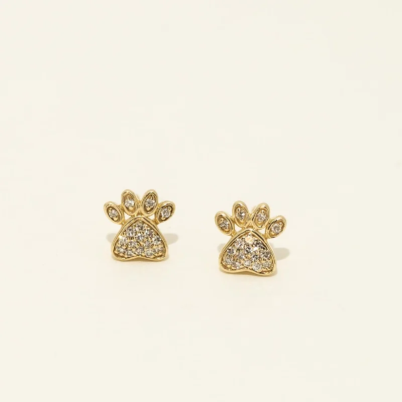 Diamond Dog Paw Stud Earrings in 10kt Yellow Gold (1/7ct tw)