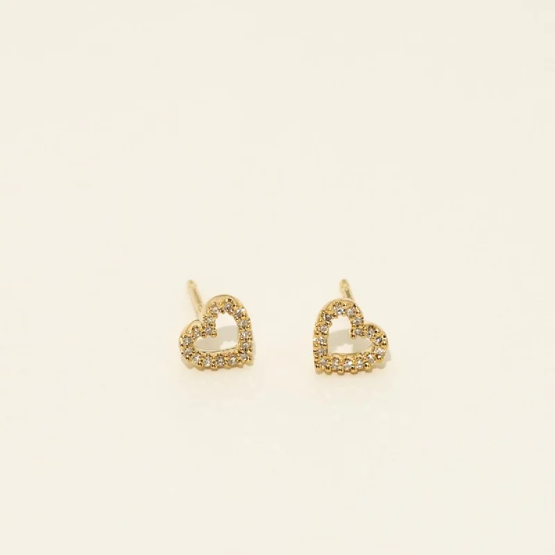 Diamond Heart Stud Earrings in 10kt Yellow Gold (1/10ct tw)