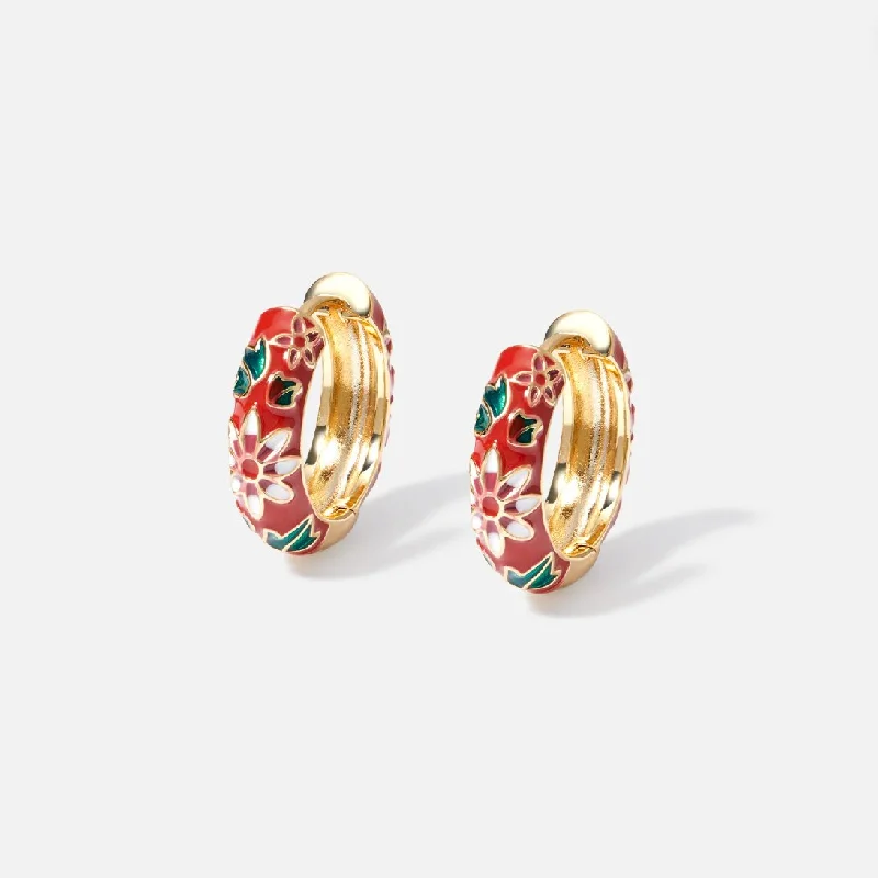 Gold Hoop Flower Earrings