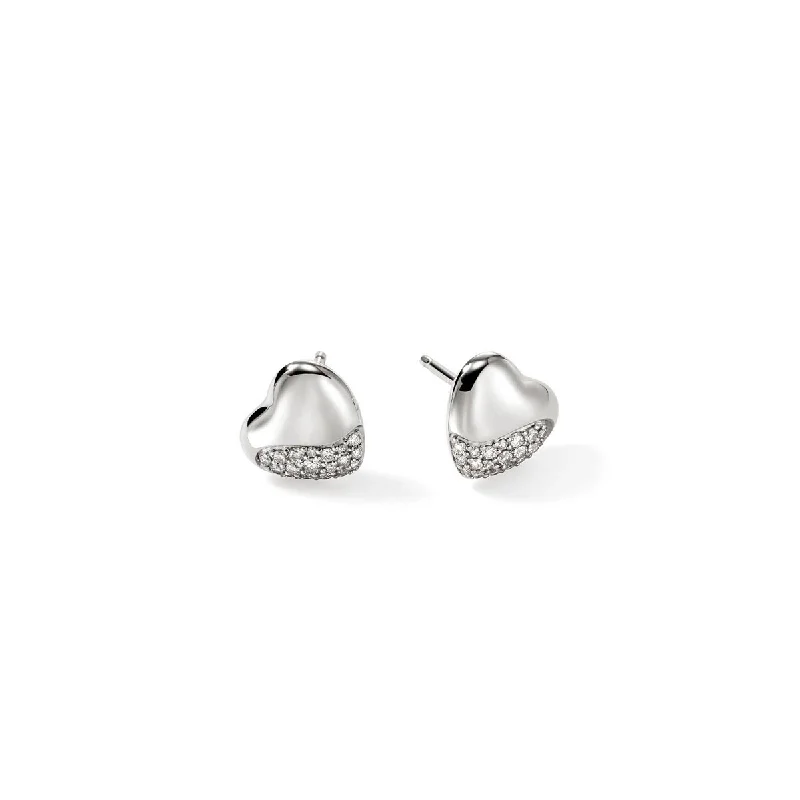 John Hardy Pebble Collection Diamond Heart Stud Earrings in Sterling Silver (1/4ct tw)