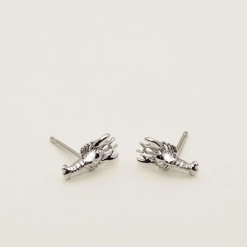 Lobster Stud Earrings in Sterling Silver