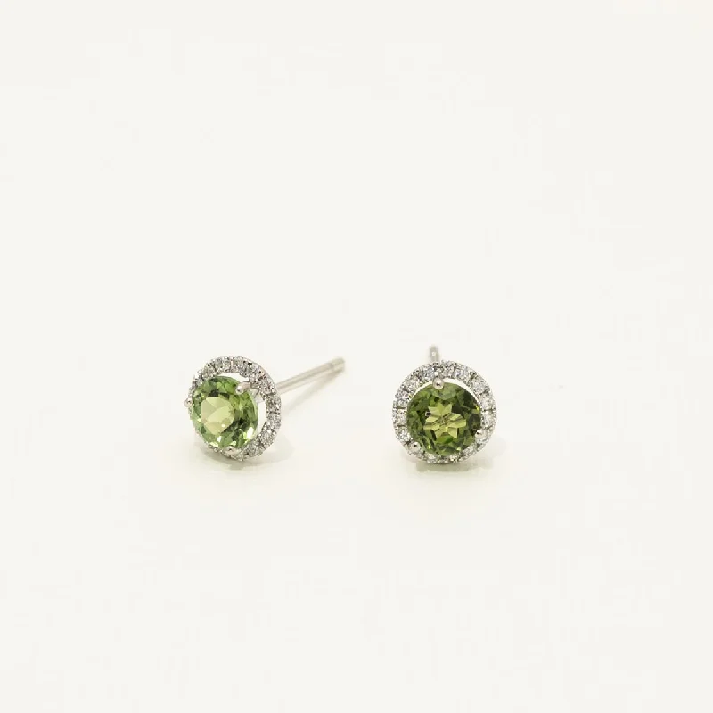 Maine Green Tourmaline Halo Stud Earrings in 14kt White Gold with Diamonds (1/5ct tw)