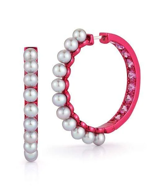 Pink Sapphire and Pearl Pink Hoops