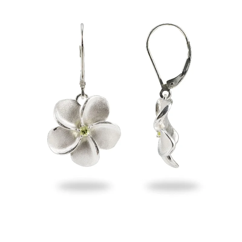 Plumeria Peridot Earrings in Sterling Silver - 18mm