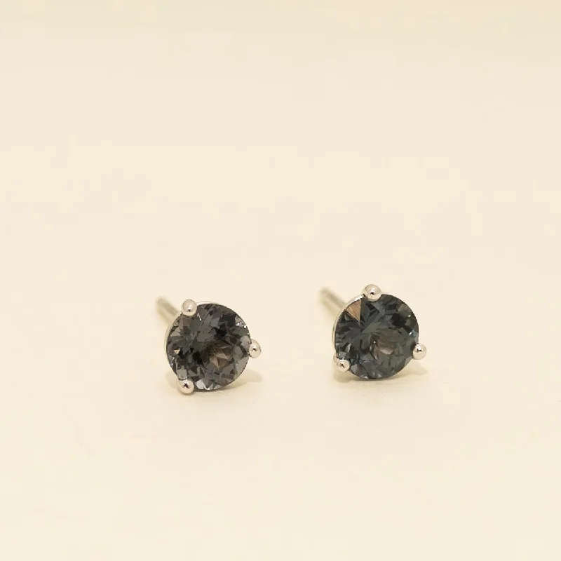 Round Grey Spinel Stud Earrings in 14kt White Gold