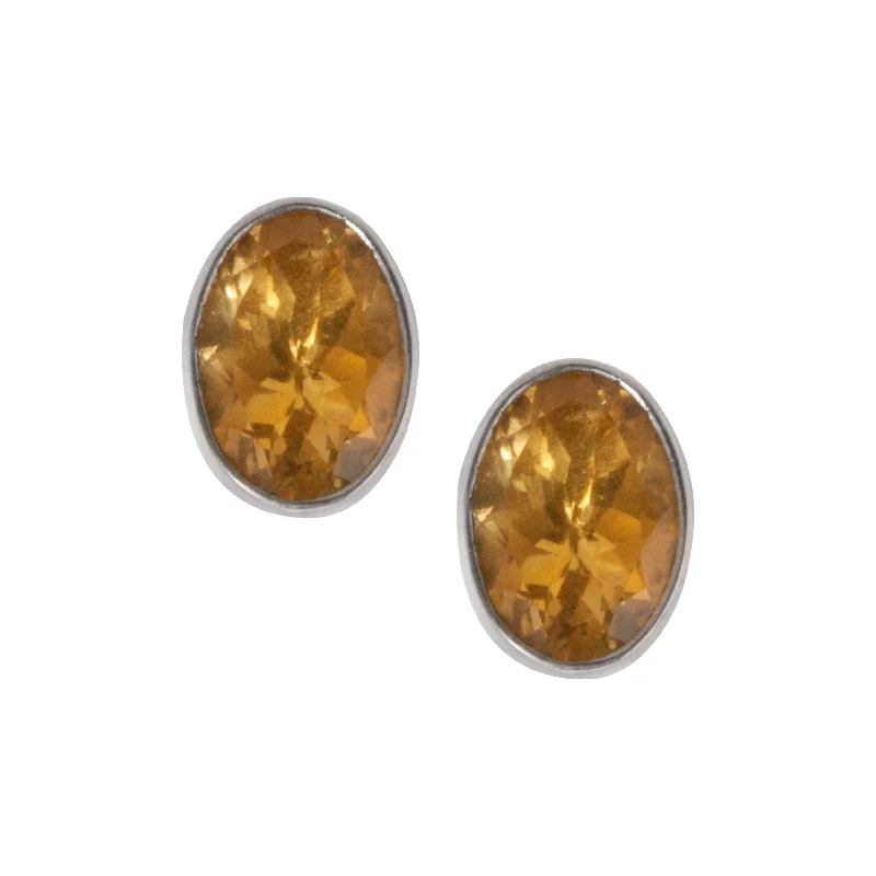 Sterling Silver Oval Citrine Post Earrings