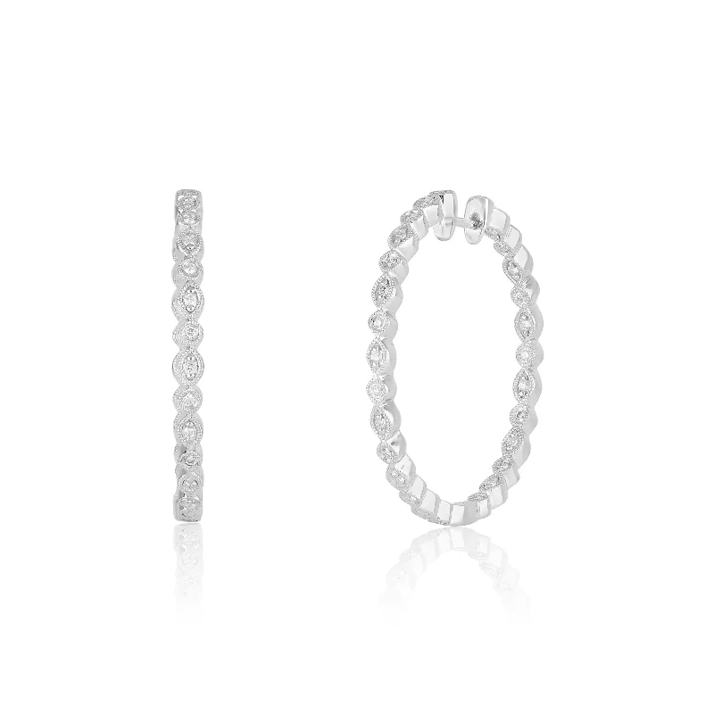 Bezel Set White Gold Inside And Out Diamond Hoop Earrings