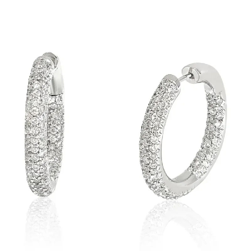 Pave Inside And Out Diamond Hoops