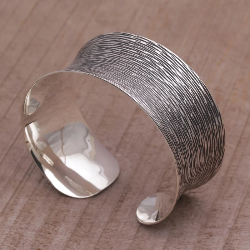 Dark Rain Blanket Oxidized Etched Sterling Silver Cuff Bracelet from Bali