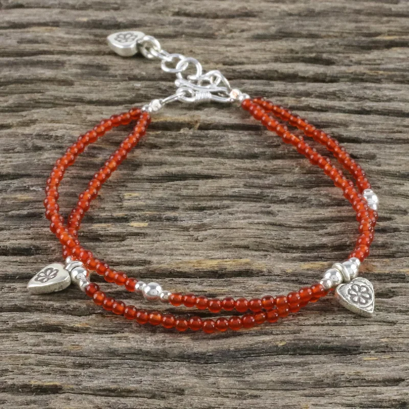 Karen Tangerine Chalcedony Beaded Charm Bracelet from Thailand