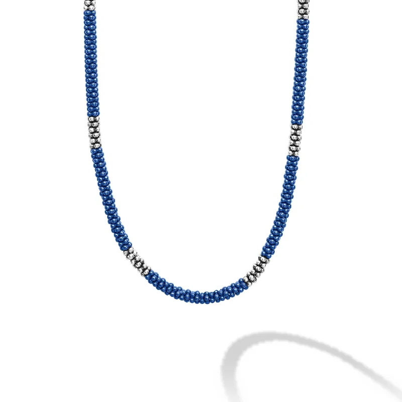 Lagos Blue Caviar 3mm Ultramarine Silver Station Ceramic Beaded Necklace