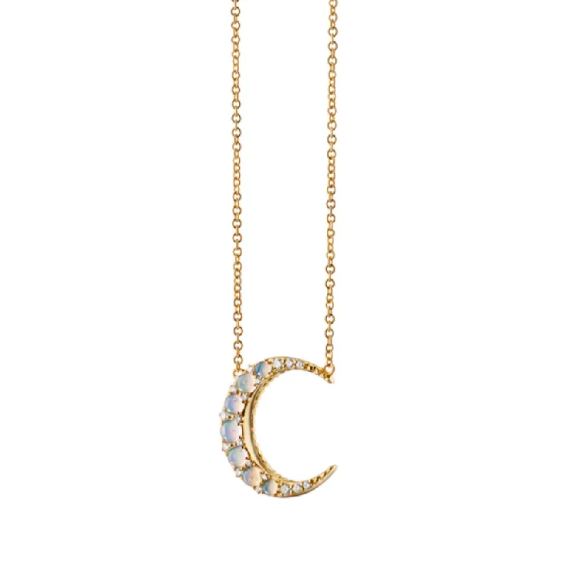 Monica Rich Kosann 18K Gold Water Opal Mini Crescent Moon Necklace