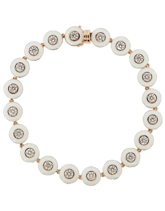 Small Round Diamond and White Enamel Bracelet