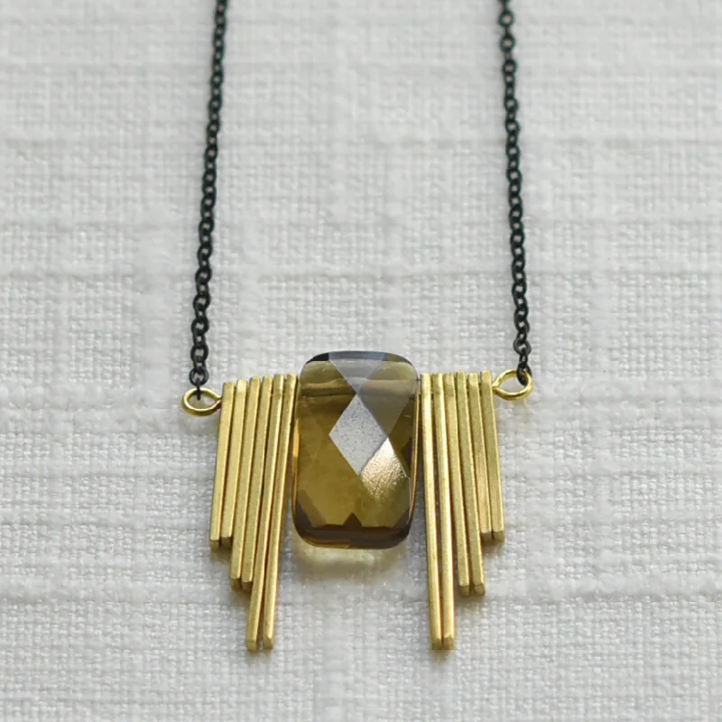 Smokey Quartz & Brass Necklace