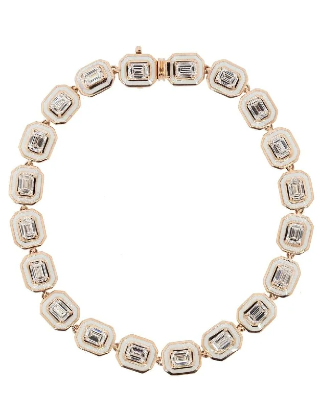 Square White Enamel Diamond Bracelet